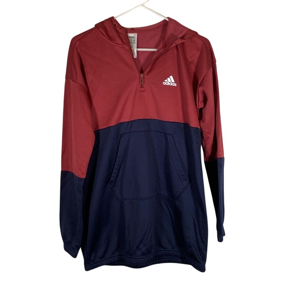 adidas Hoodie quarter zip large spell out on hood mens size small color block